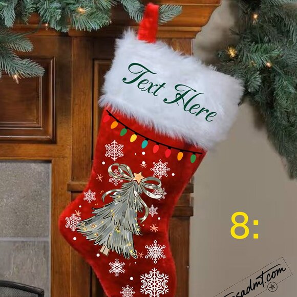 Personalized Merry Christmas Stocking Name/Custom Red Plush with Printed Lights - Picture 7 of 16